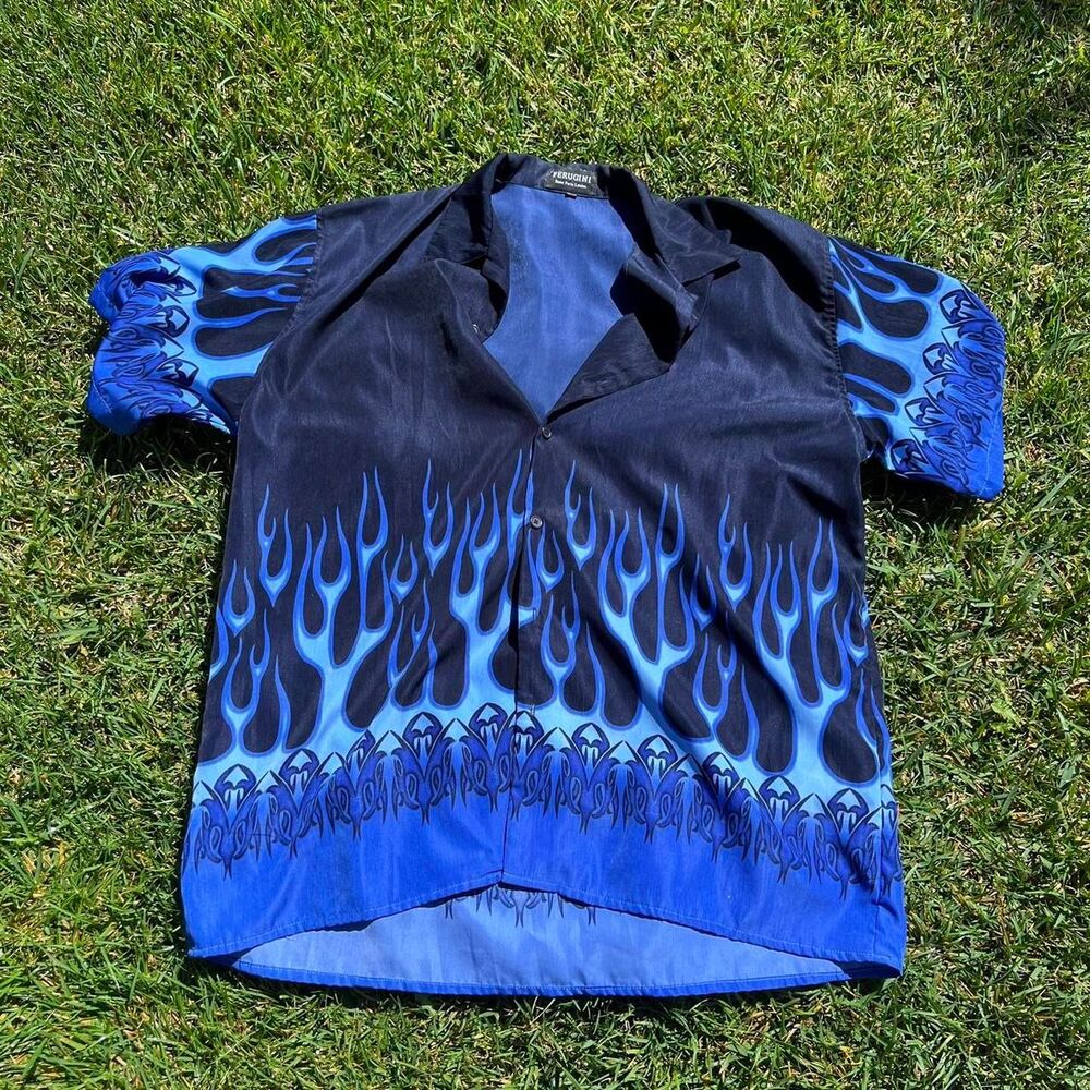 Ferugini y2k flames y2k button up men’s size Xxl